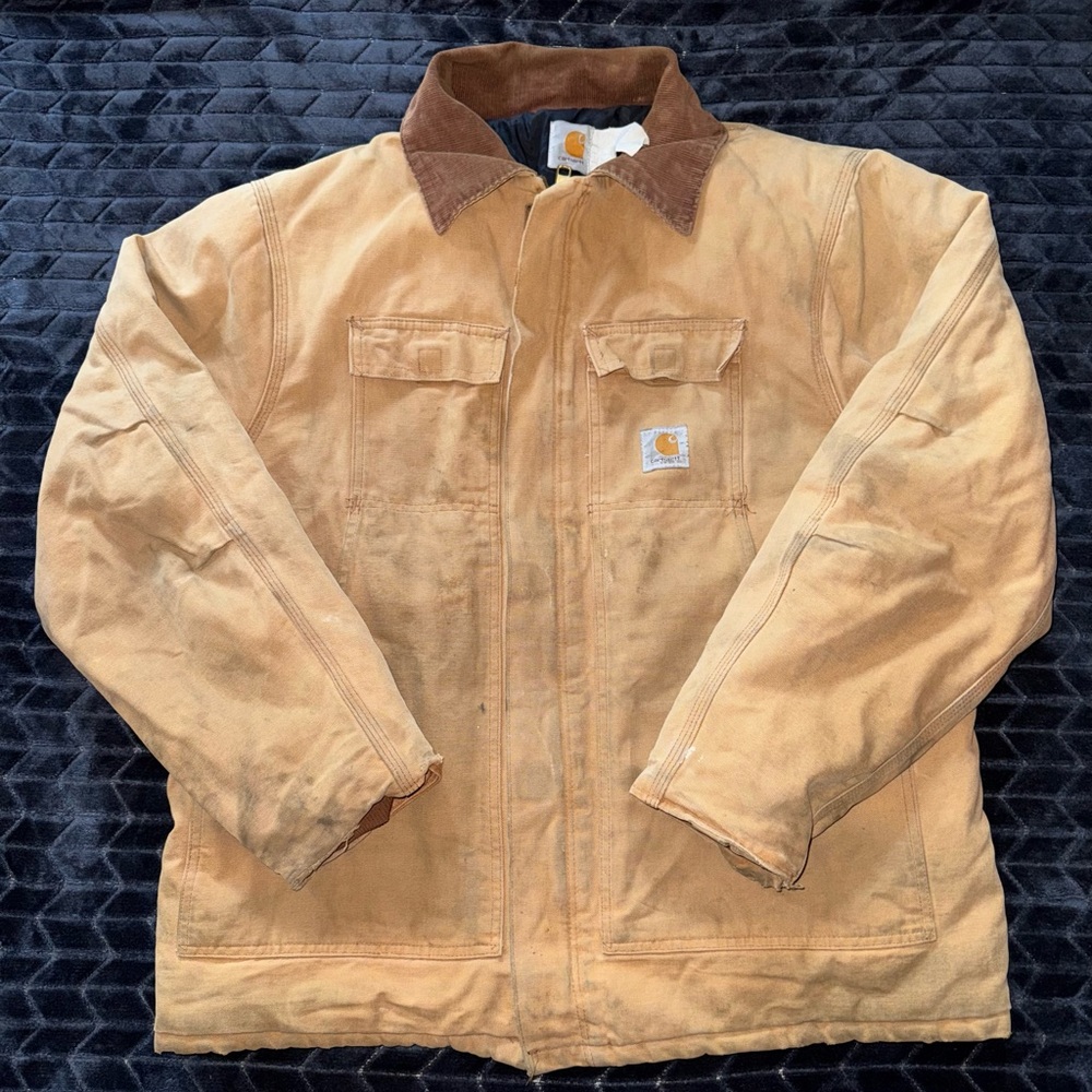 Carhartt VTG Jacket Distressed Quilt Lined Barn Chore Coat Canvas‎ Size XLarge